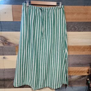 Universal Thread Green White Striped Midi Skirt Cotton Poplin Preppy Size M